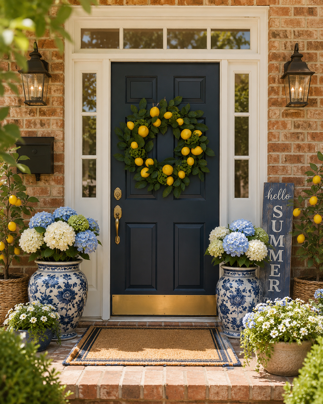 22" Farmhouse Style Artificial Lemon Wreath Faux