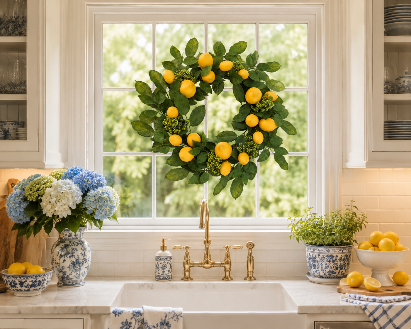 22" Farmhouse Style Artificial Lemon Wreath Faux