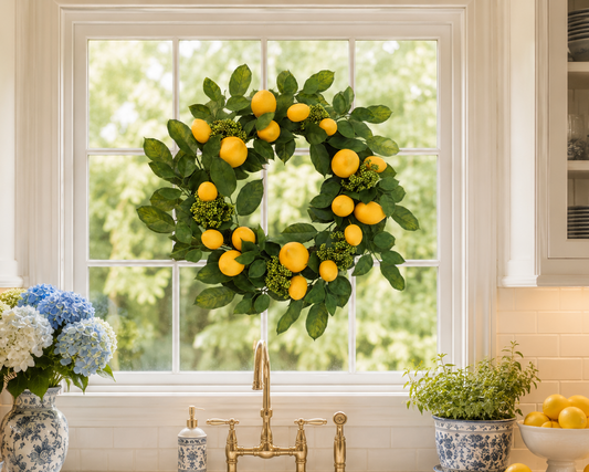 22" Farmhouse Style Artificial Lemon Wreath Faux