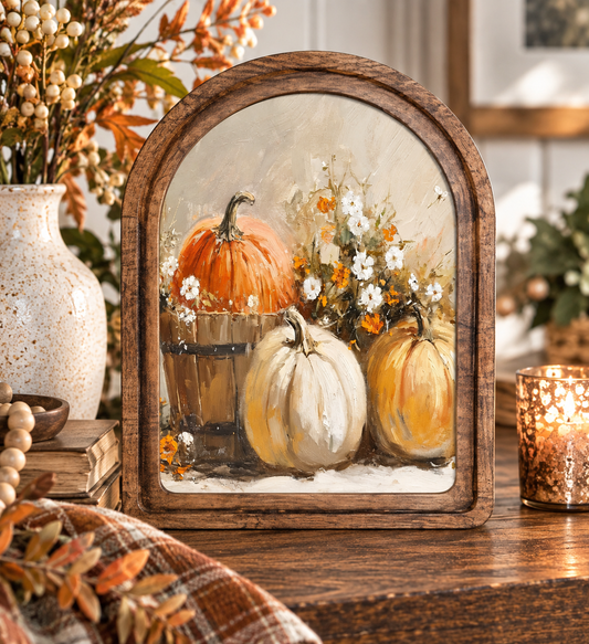 Arch Top Pumpkin Bucket Framed Art by Redeemed Decor