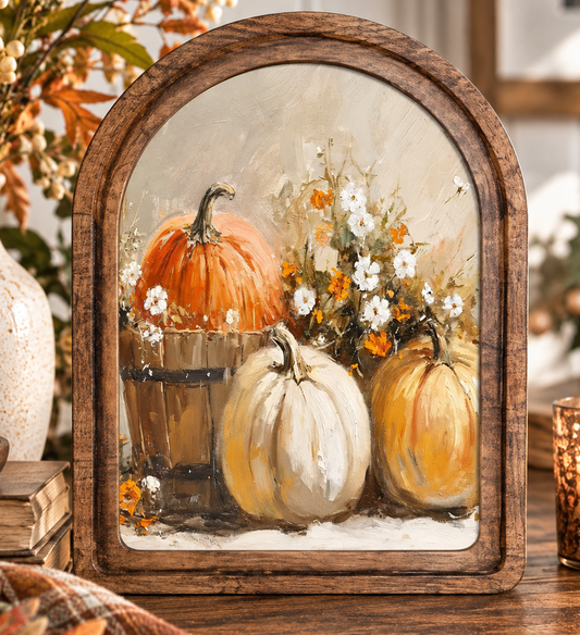 Arch Top Pumpkin Bucket Framed Art by Redeemed Decor