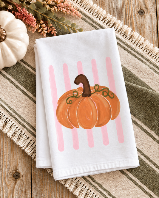Pink Striped Pumpkin Tea Towel