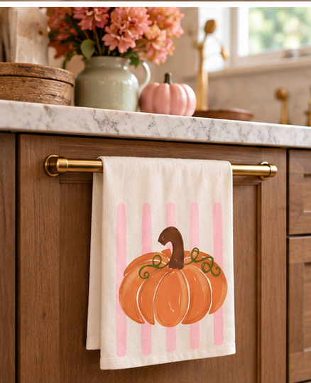 Pink Striped Pumpkin Tea Towel