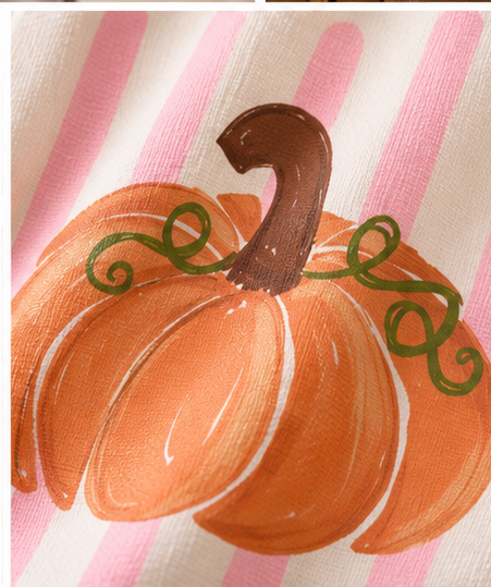 Pink Striped Pumpkin Tea Towel