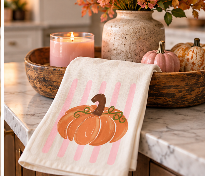 Pink Striped Pumpkin Tea Towel