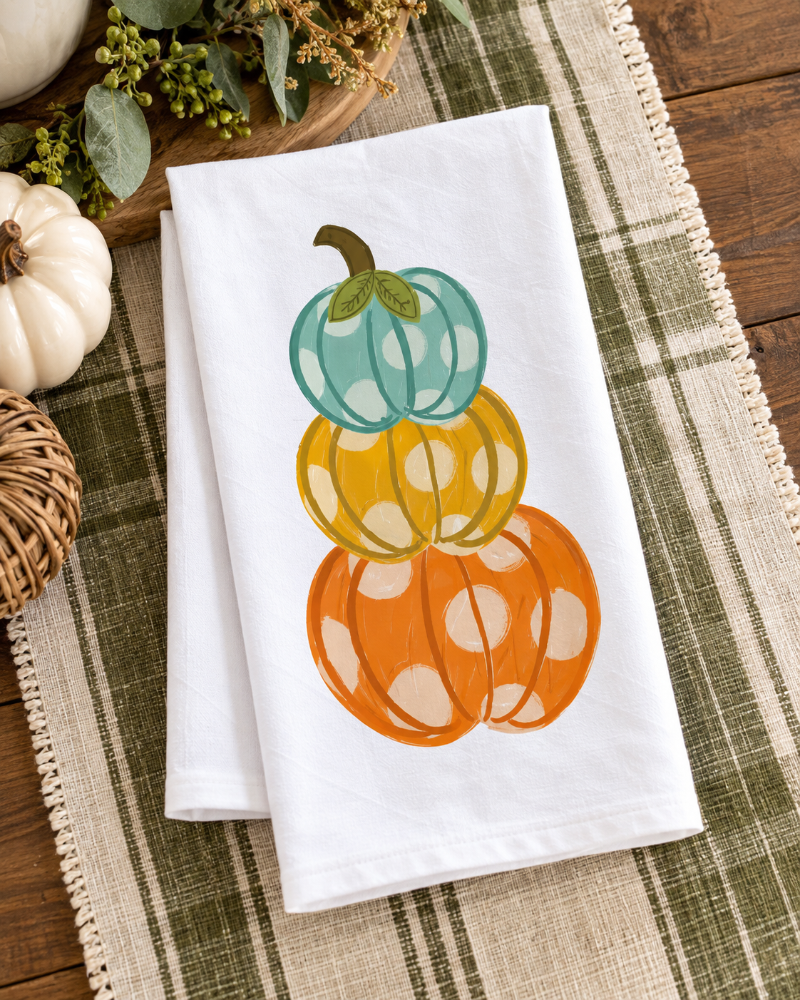 Polka Dot Pumpkin Tea Towel