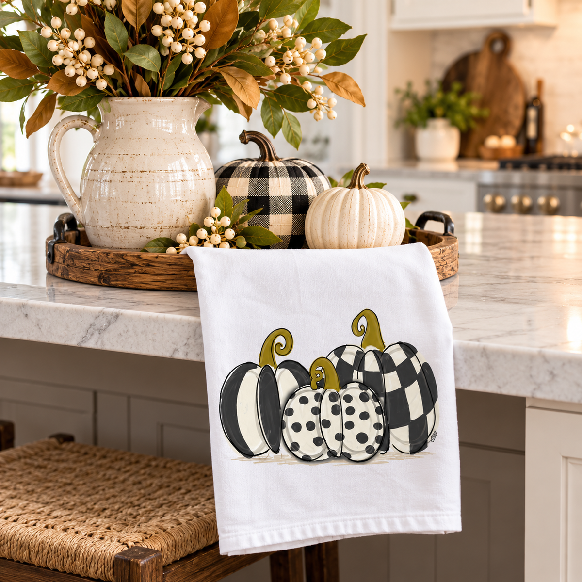 Black & White 3 trio Pumpkins Tea Towel