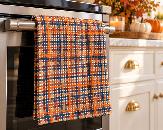 Fall Autumn Plaid Farmhouse Kitchen Towel Waffle Pumpkin