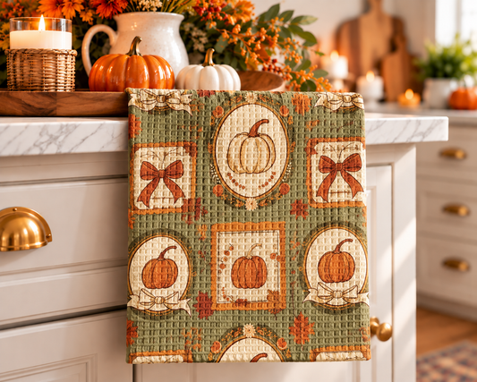 Pumpkin Fall Botanical Floral Autumn Kitchen Towel Waffle