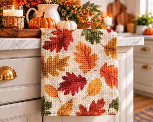 Fall Autumn Leaves Foliage Picking Farm Kitchen Towel Waffle