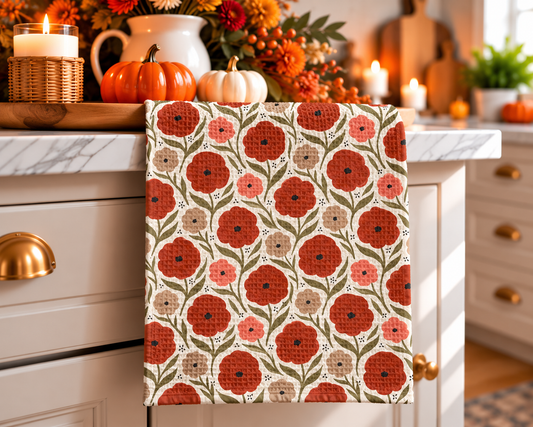Fall Crimson Boho Floral Botanic Foliage Kitchen Towel