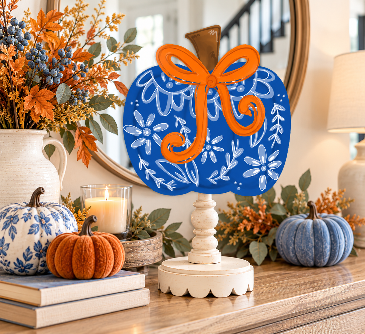 Blue Chinoiserie Pumpkin Topper (Base sold separately)