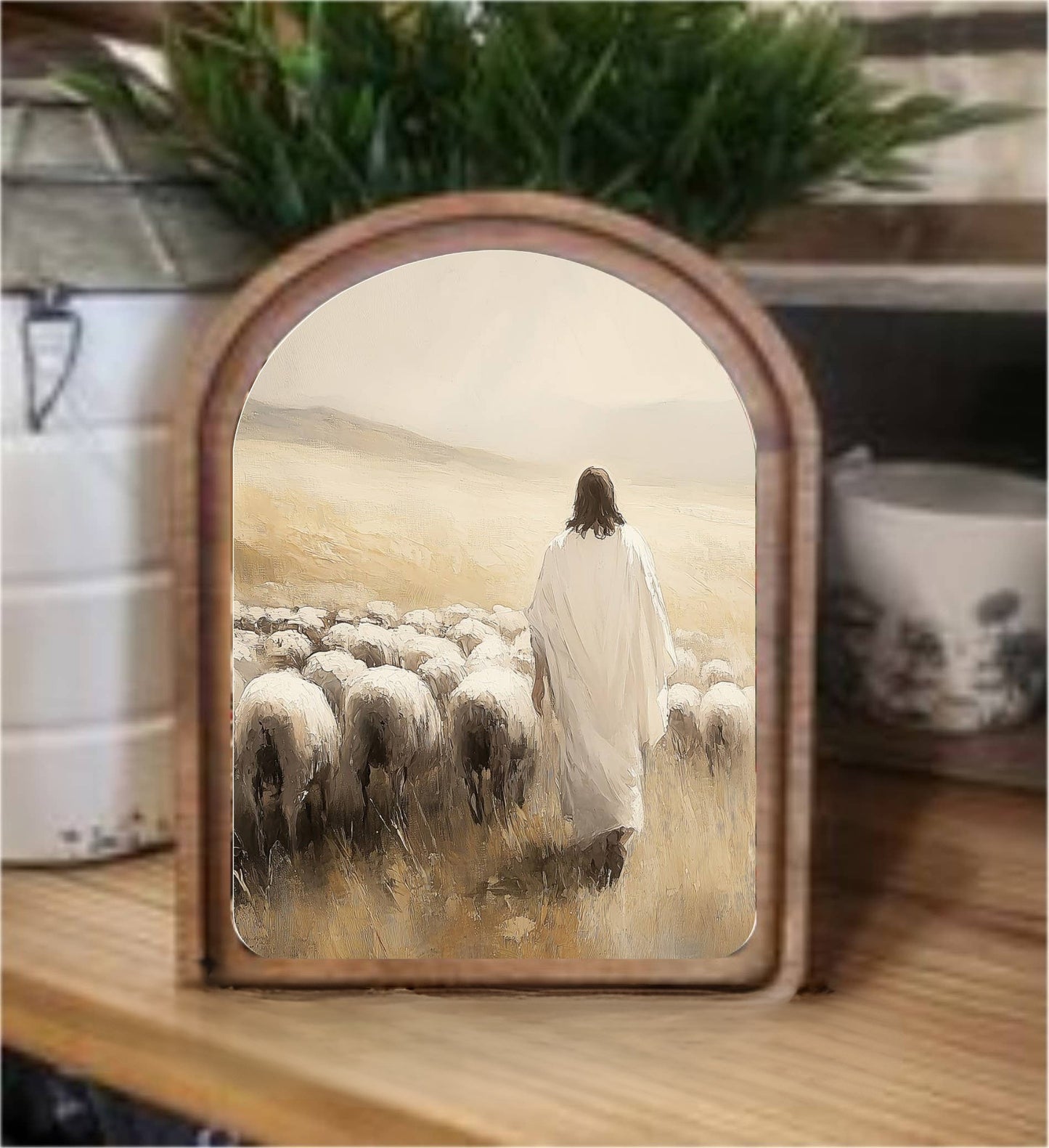 Arch Top Jesus Sheep Framed Art