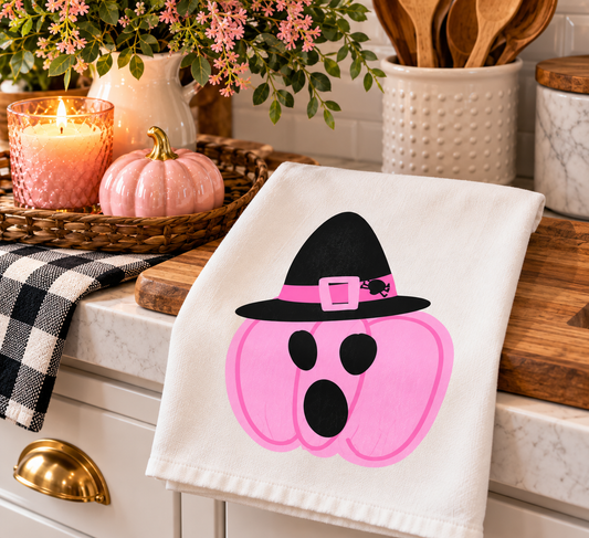 Pink Jackolantern Tea Towel