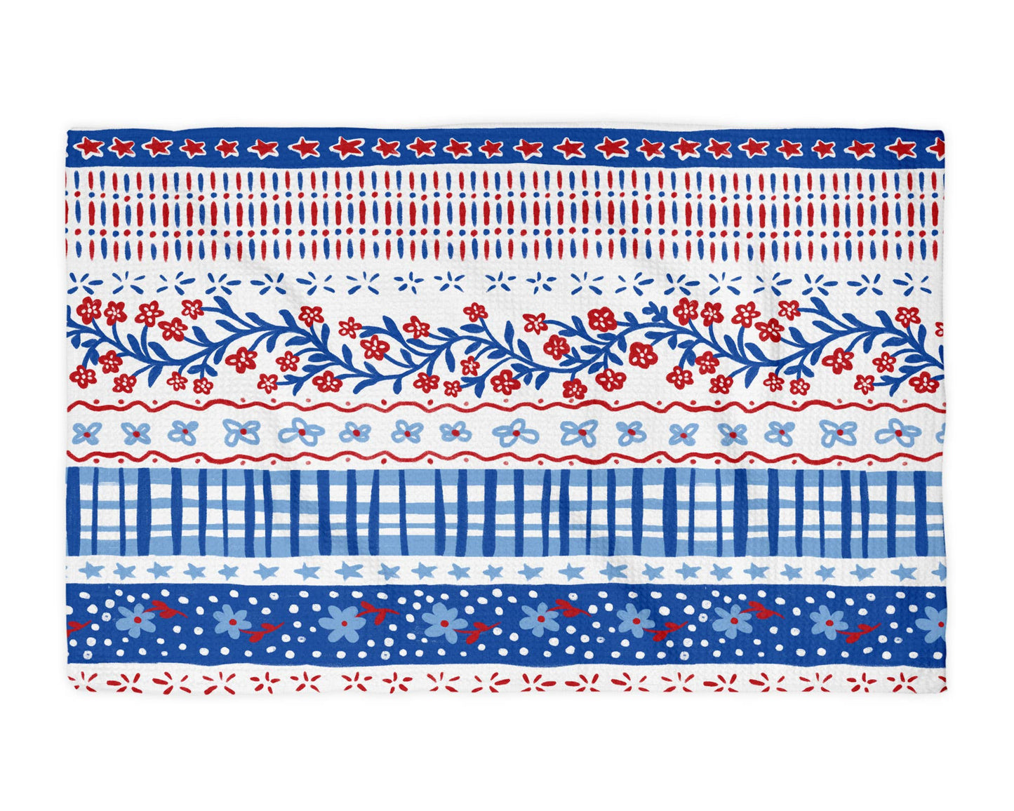 4th July Patriotic Red White Blue Flowers Kitchen Towel Waffle