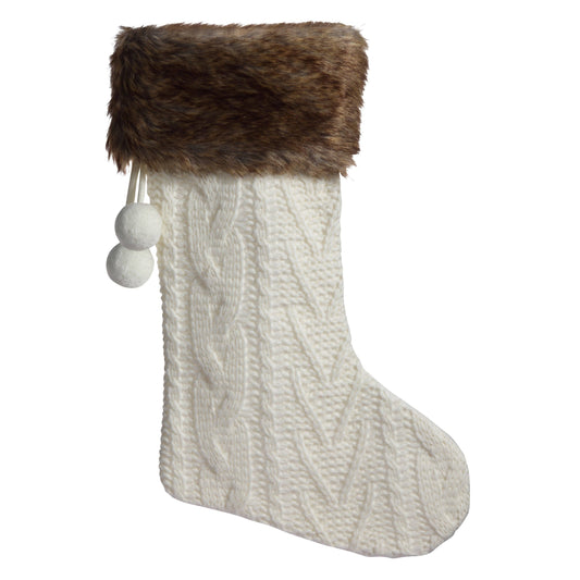 Off-White Knit HangRight® Stocking with Brown Fur Cuff