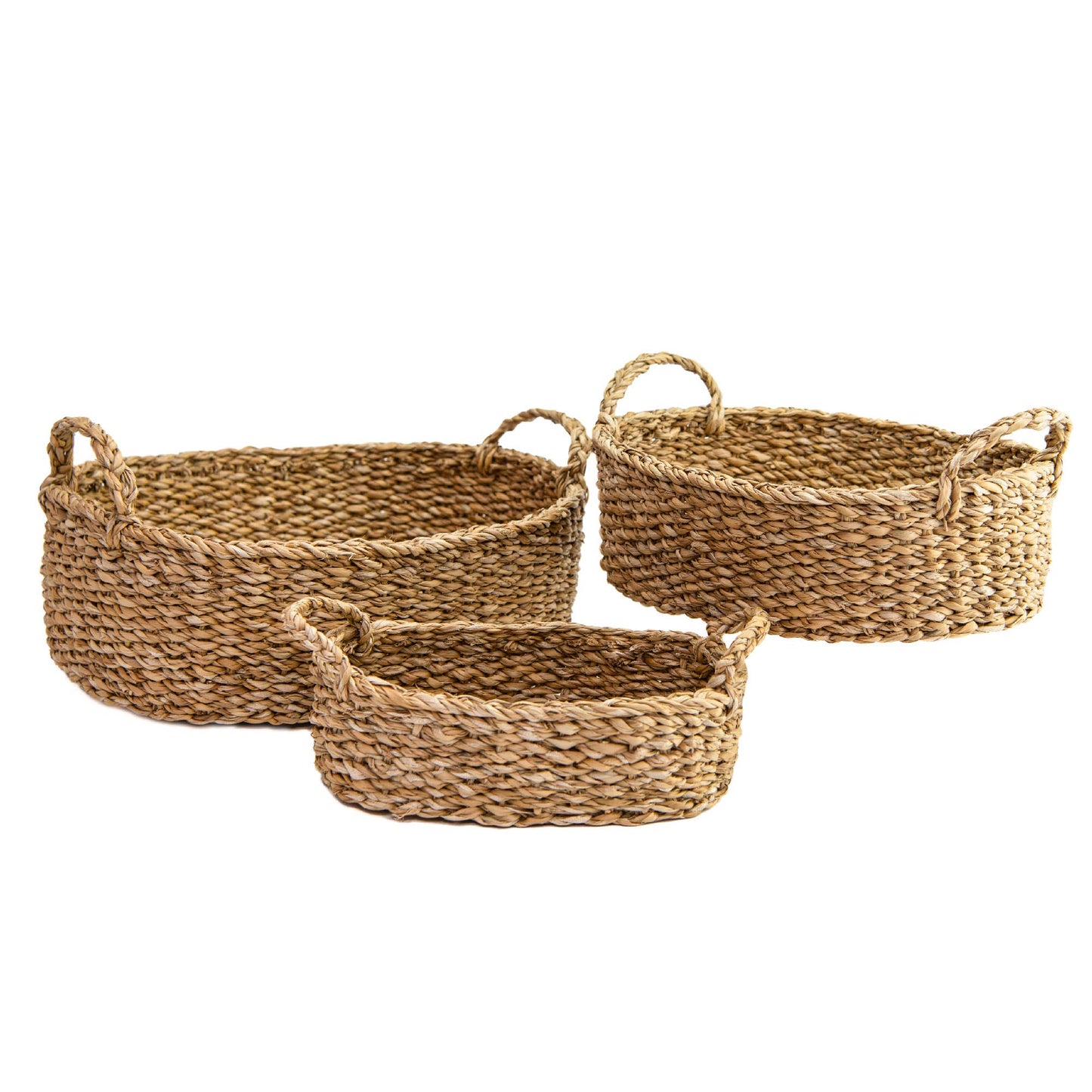 3pc Oval Seagrass Basket w/ Braided Handle (Natural)