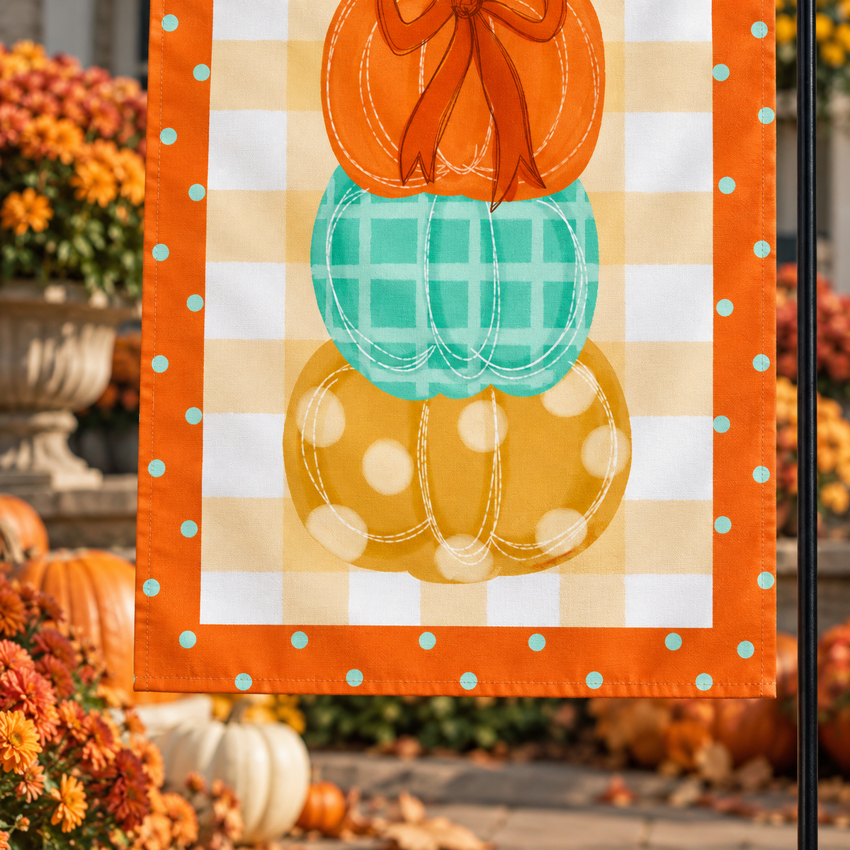 Stacked Trio Pumpkin Bow Garden Flag