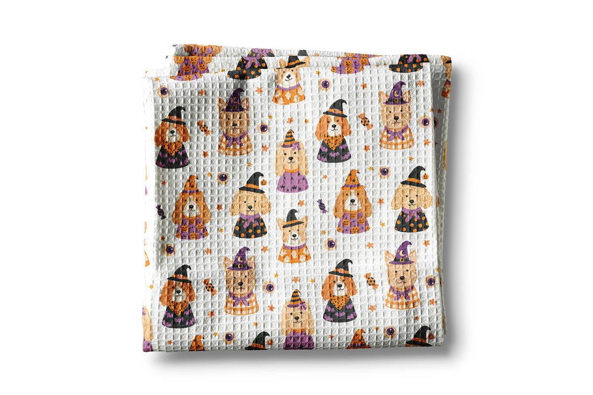 Halloween Dog Waffle Weave Kitchen Towel Spooky Pet Lover