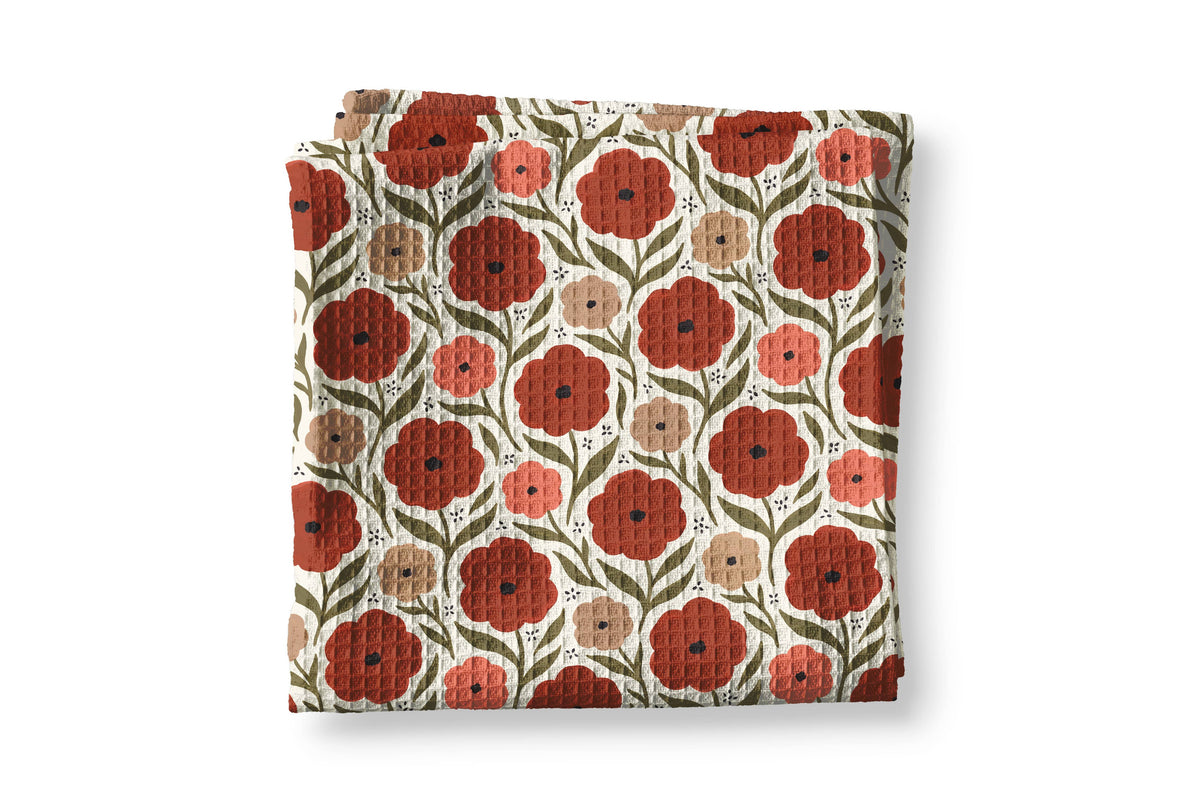 Fall Crimson Boho Floral Botanic Foliage Kitchen Towel