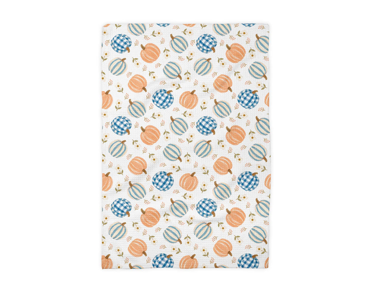 Plaid Pumpkin Chinoiserie Fall Coastal Kitchen Towel Waffle
