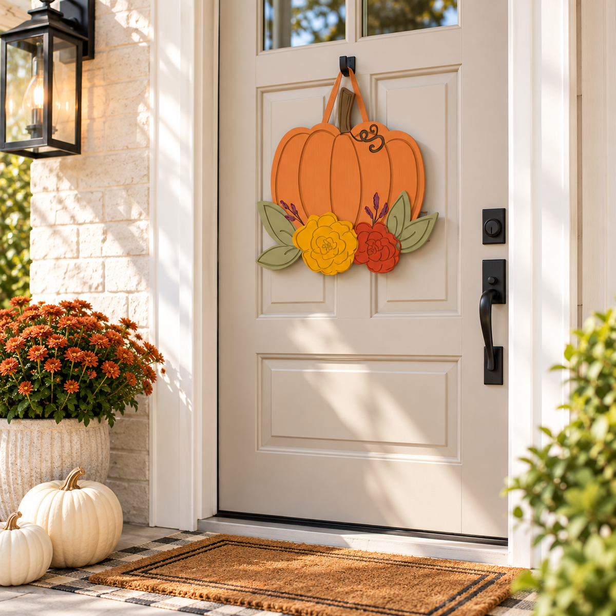 Harvest Blooms Pumpkin Door Hanger