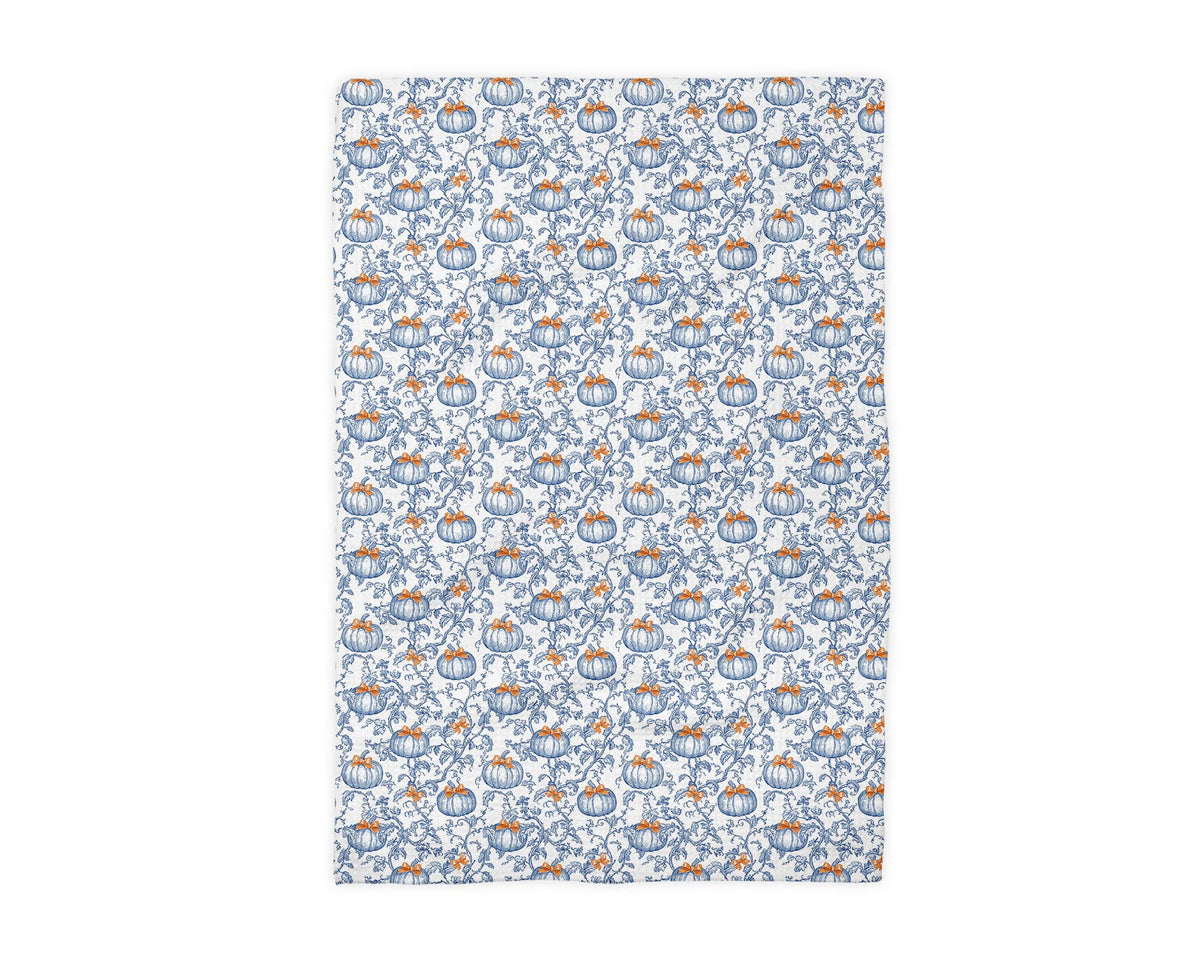 Blue Orange Pumpkin Chinoiserie Fall Coastal Kitchen Towel