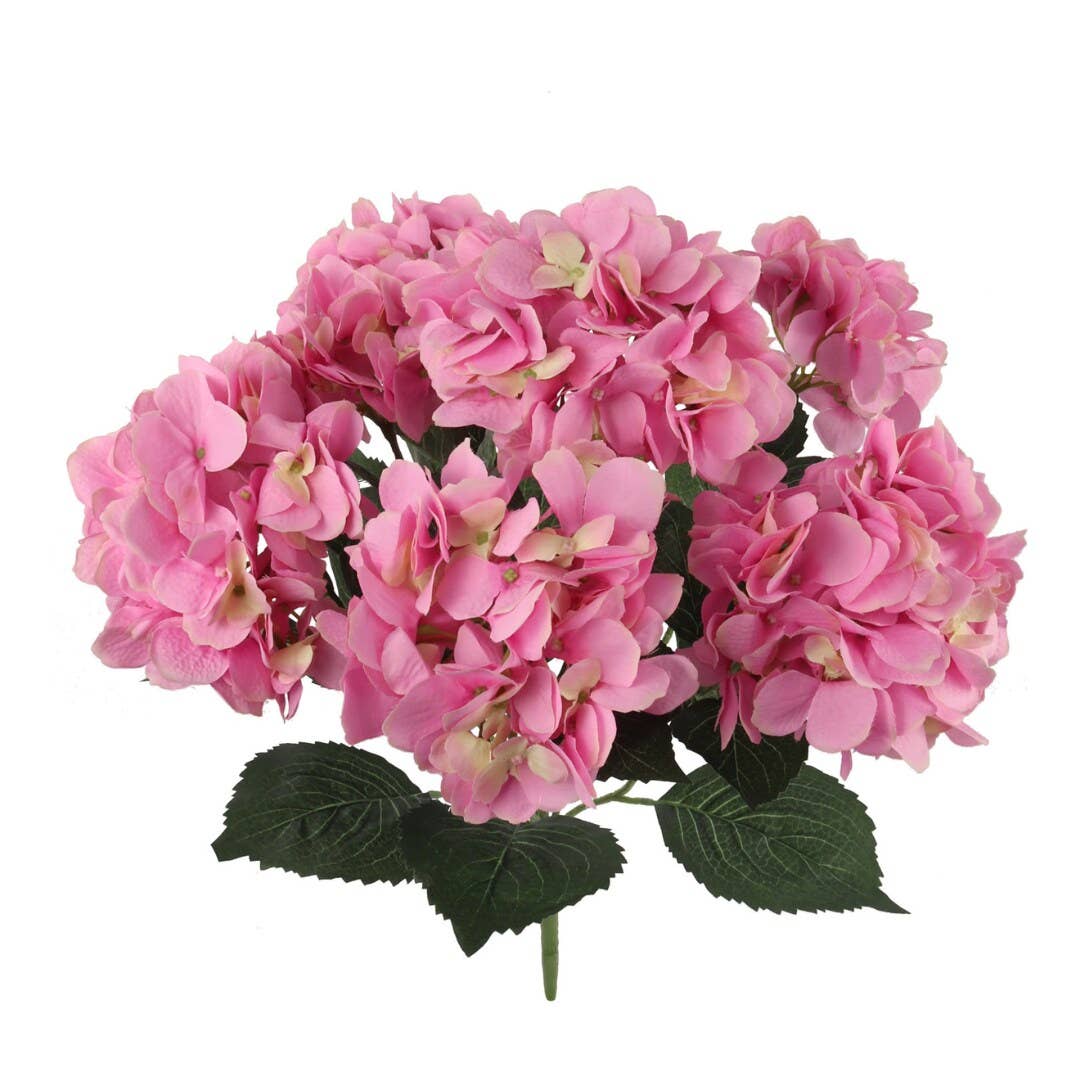 UV Resistant Pink Hydrangea Bush With 7 Silk Flowers & Foliage