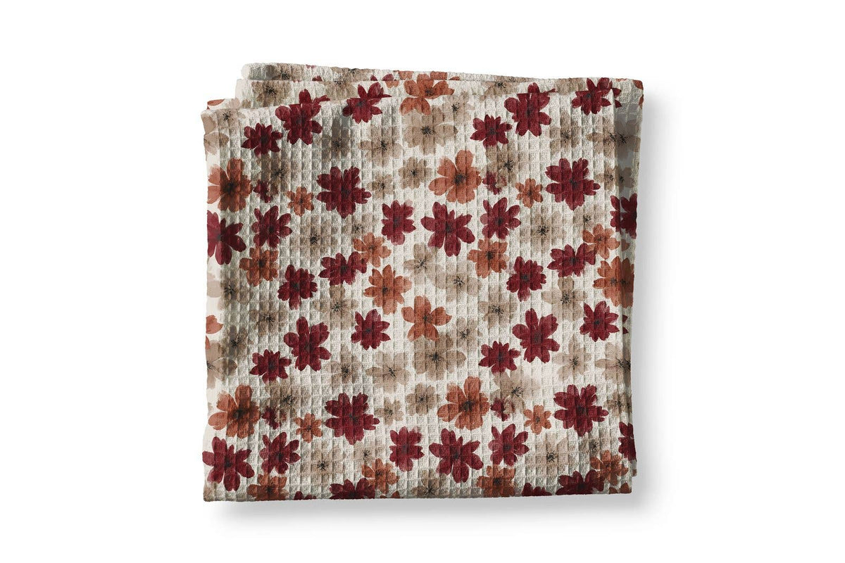 Rust Red Ditsy Wildflower Kitchen Towel Waffle