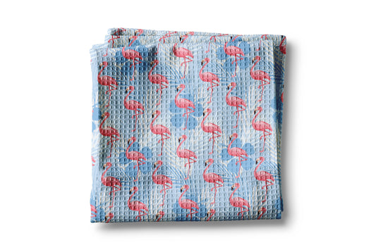 Flamingo Palm Coastal Beach Floral Kitchen Towel Waffle