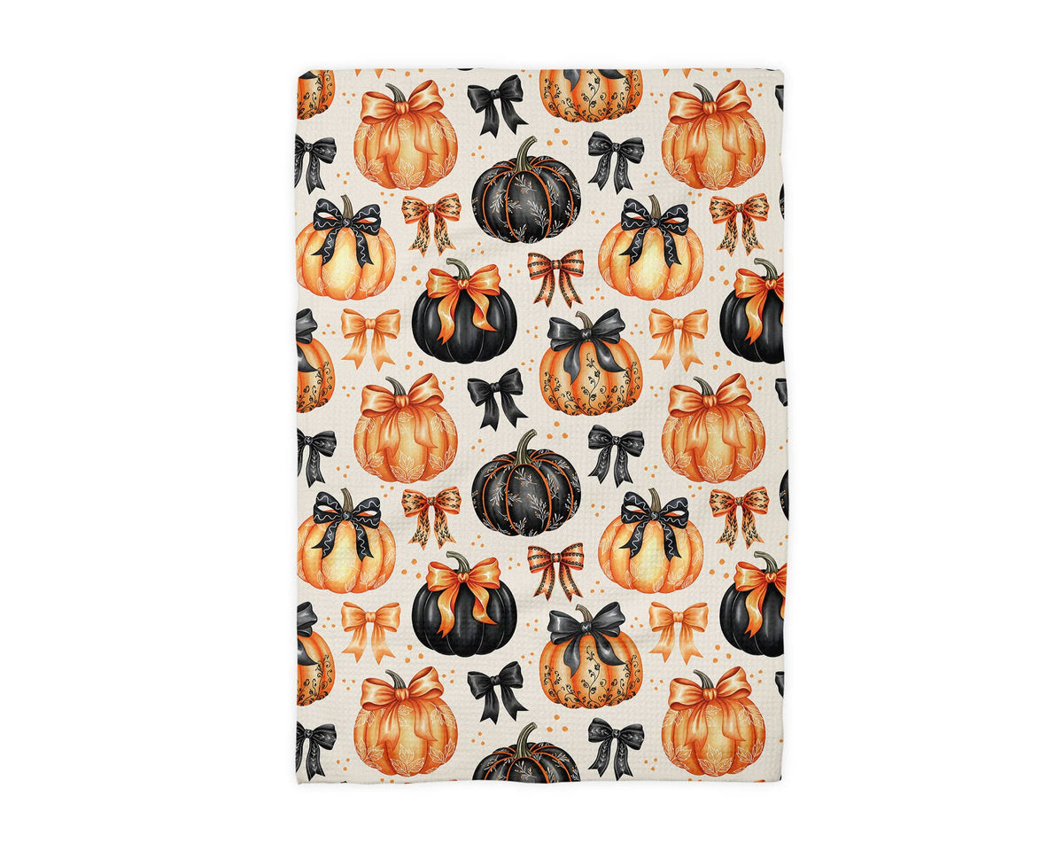 Pumpkin Halloween Floral Fall Bows Kitchen Towel Waffle