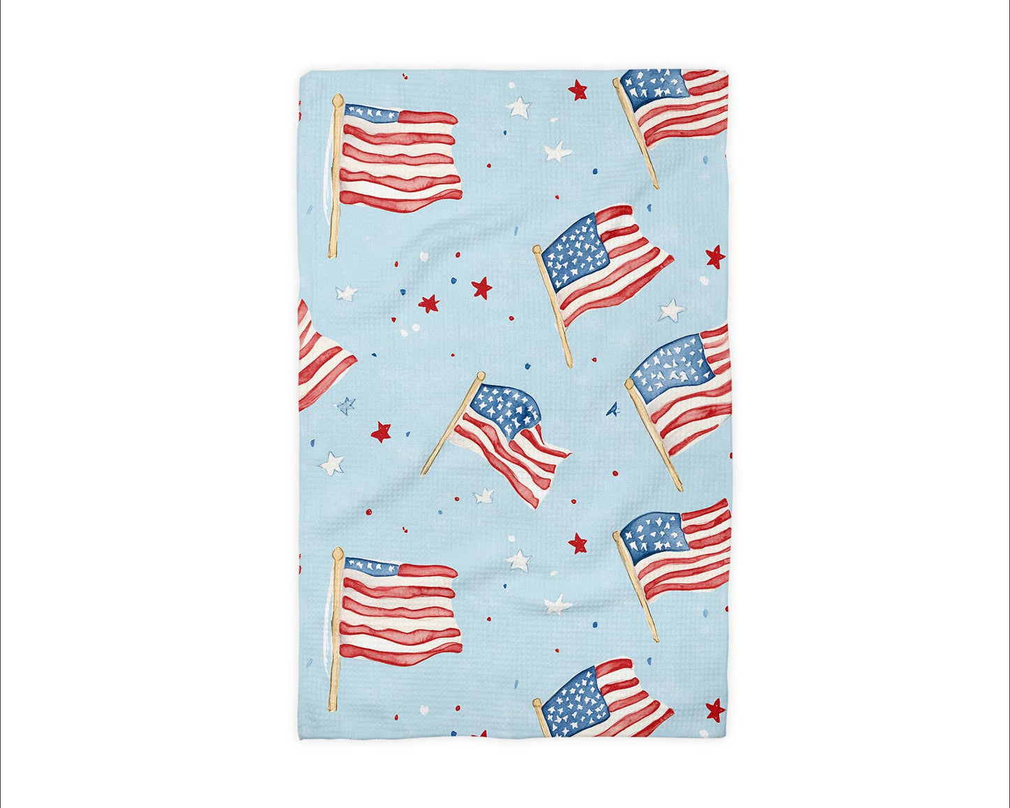 Coastal Blue & Flags Patriotic Kitchen Towel Waffle