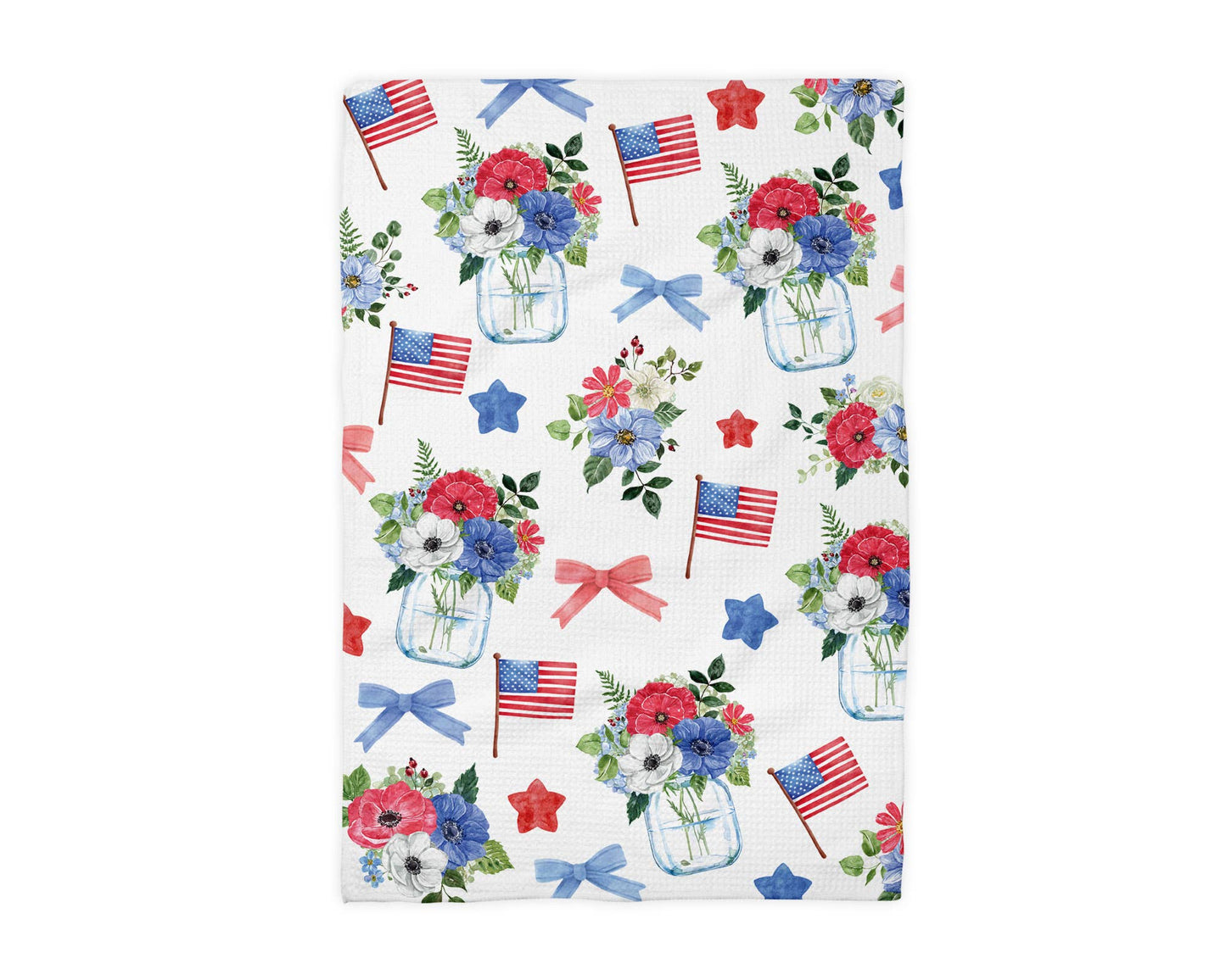 Red White Blue Poppies Kitchen Towel Waffle