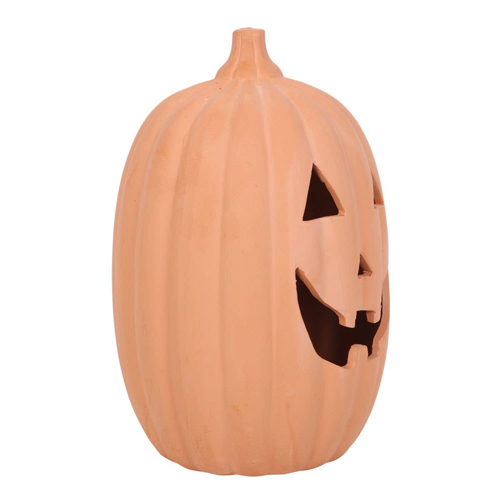 12" Terracotta Halloween Pumpkin Decoration