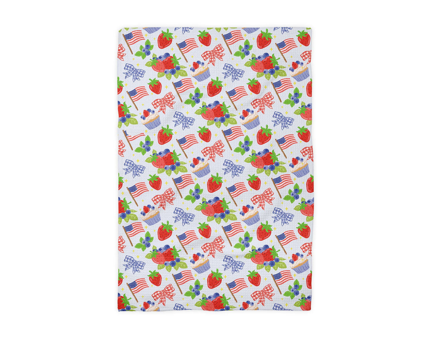 Strawberries, Bows, & Flags Kitchen Towel Waffle