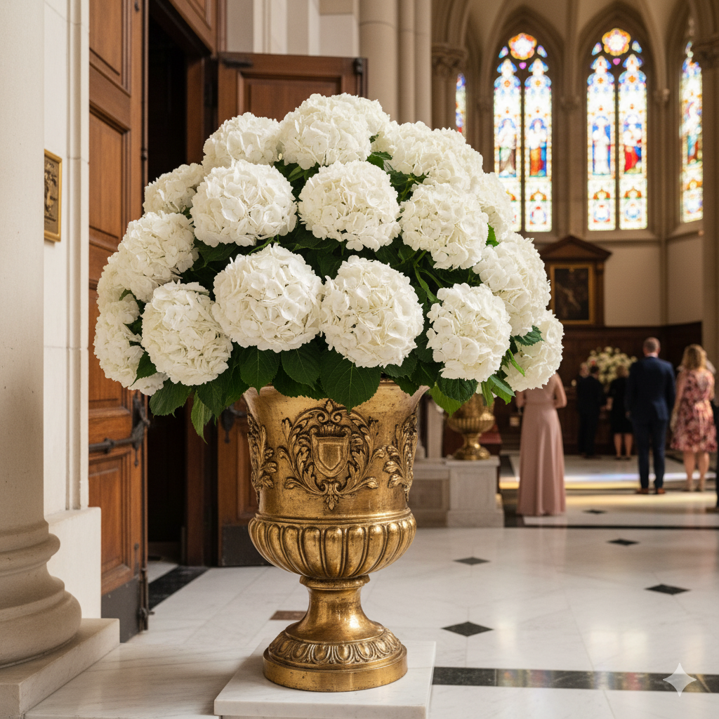 18"Hydrangea, 7" Diameter White Faux