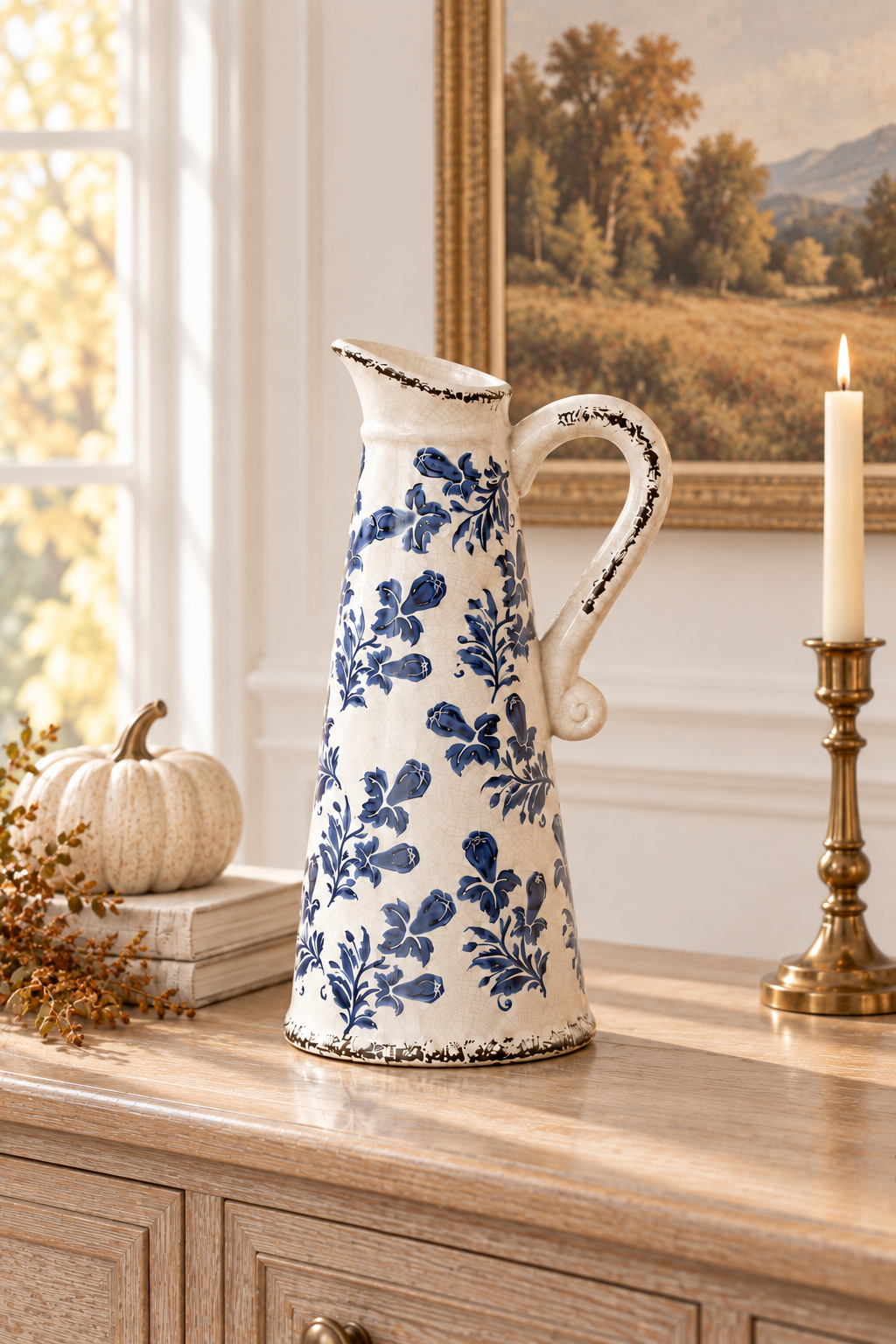 Blue Floral Pitcher