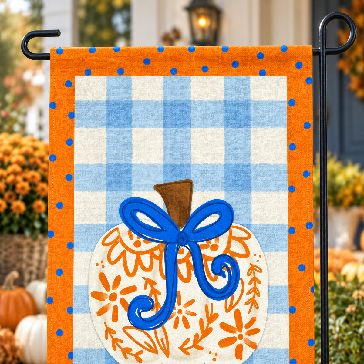 White Chinoiserie Pumpkin Bow Garden Flag