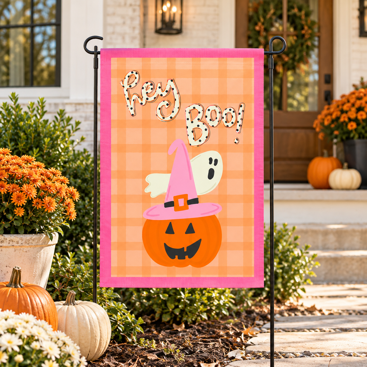Hey Boo Polka Dot Garden Flag