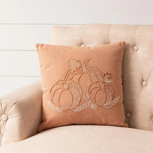 Stonewash Pumpkin Embroidery Pillow