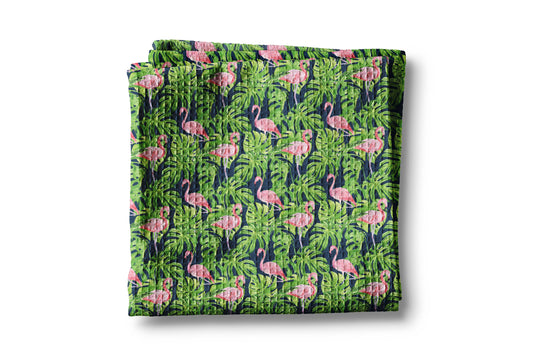 Flamingo Palm Navy Pink Coastal Beach Kitchen Towel Waffle