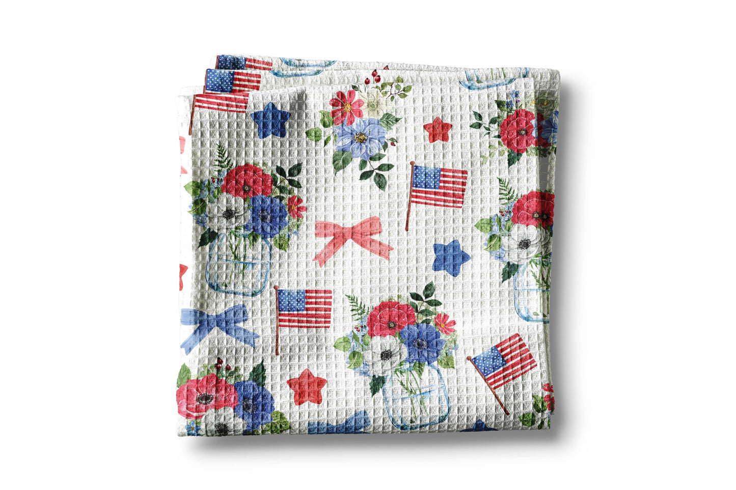 Red White Blue Poppies Kitchen Towel Waffle