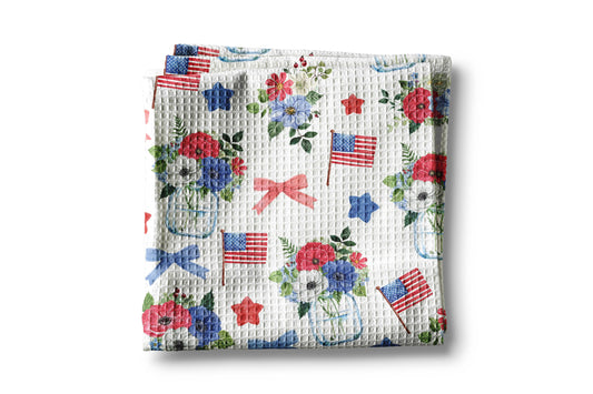 Red White Blue Poppies Kitchen Towel Waffle