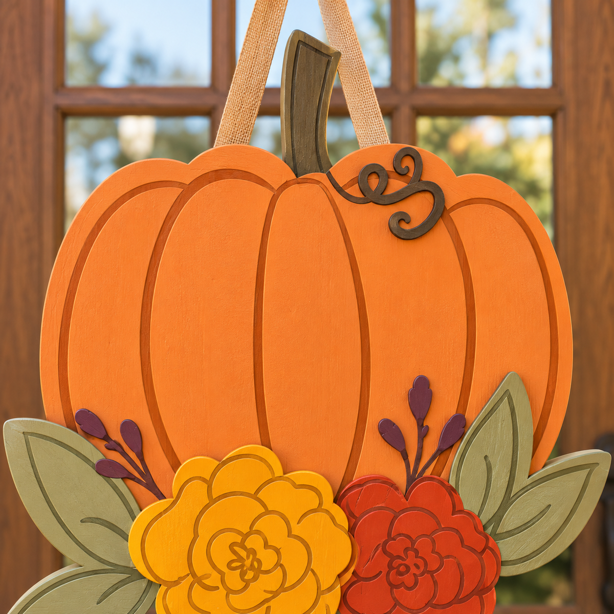 Harvest Blooms Pumpkin Door Hanger