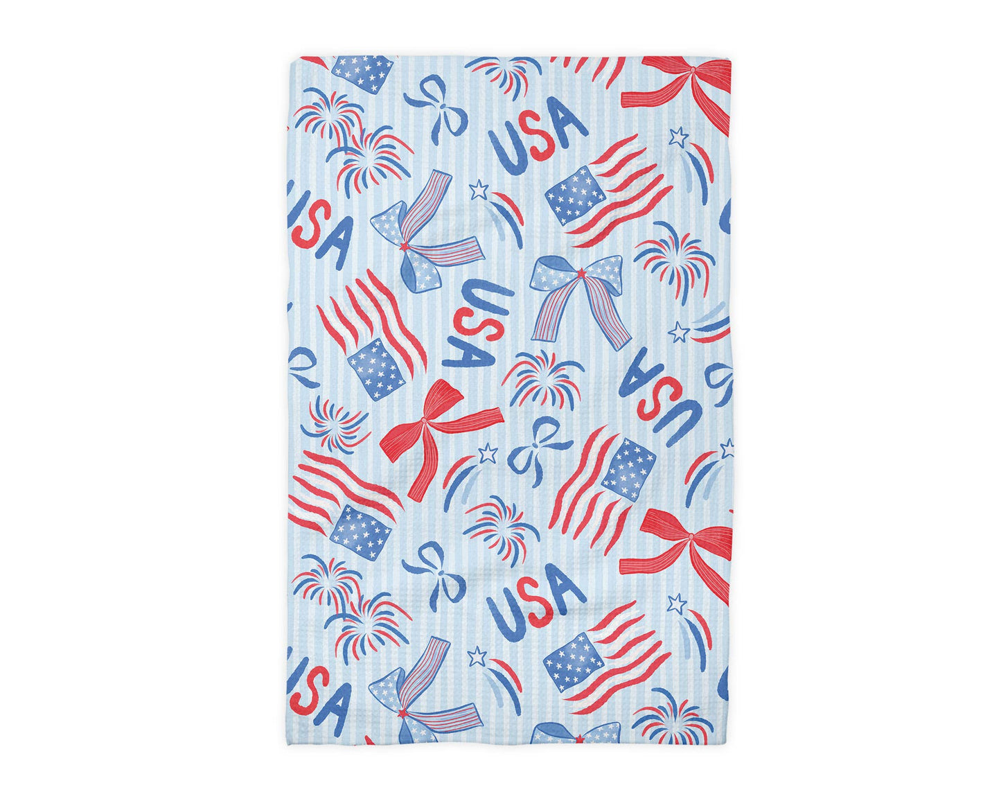 4th July Patriotic Red White Blue Flag Kitchen Towel Waffle