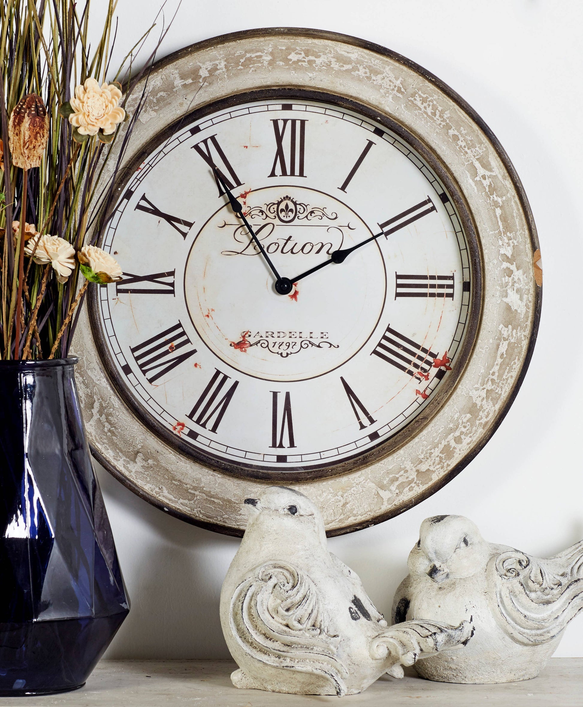 Vintage Cream Wooden Wall Clock - 49th & Magnolia