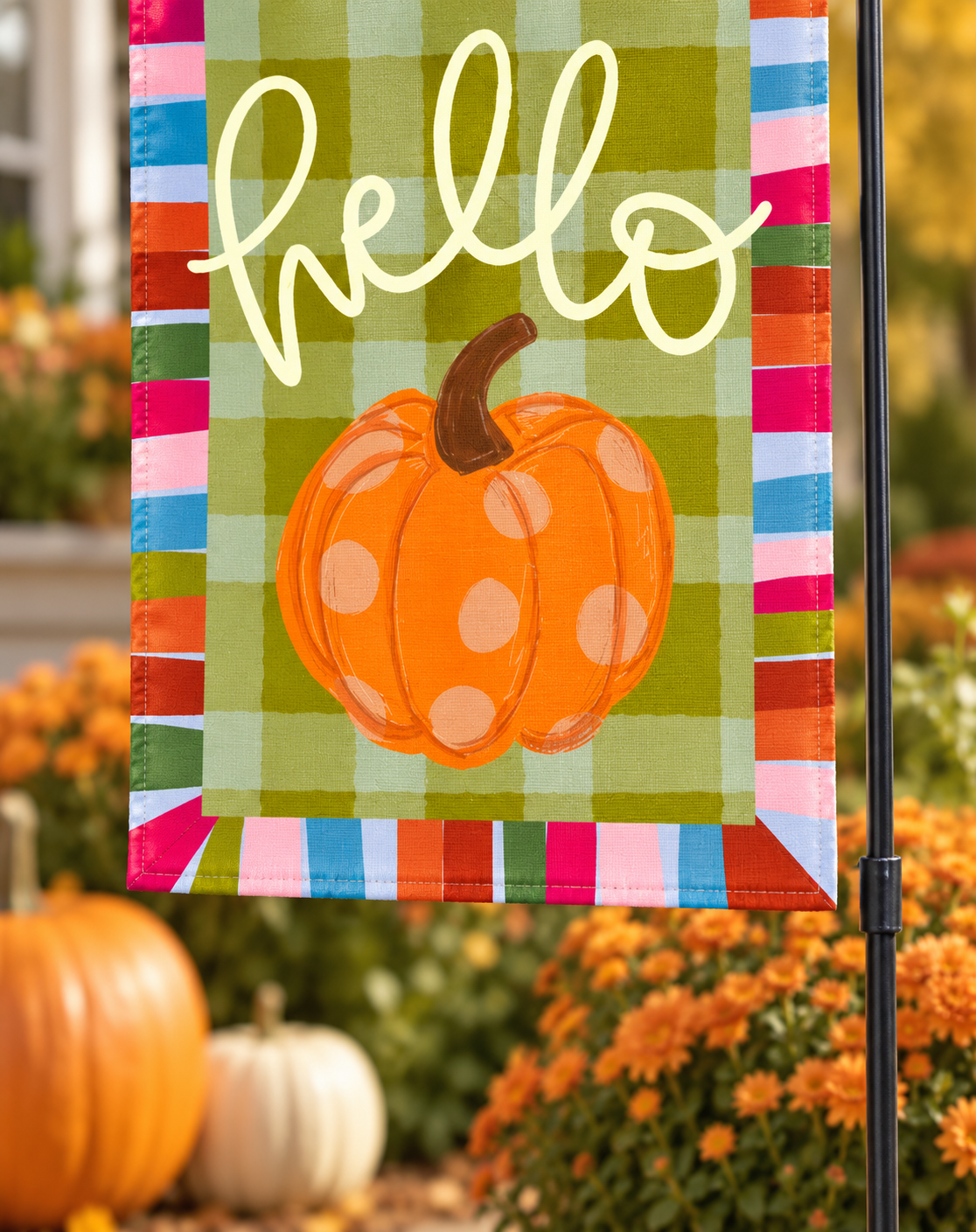 Hello Pumpkin Jewel Tone Garden Flag