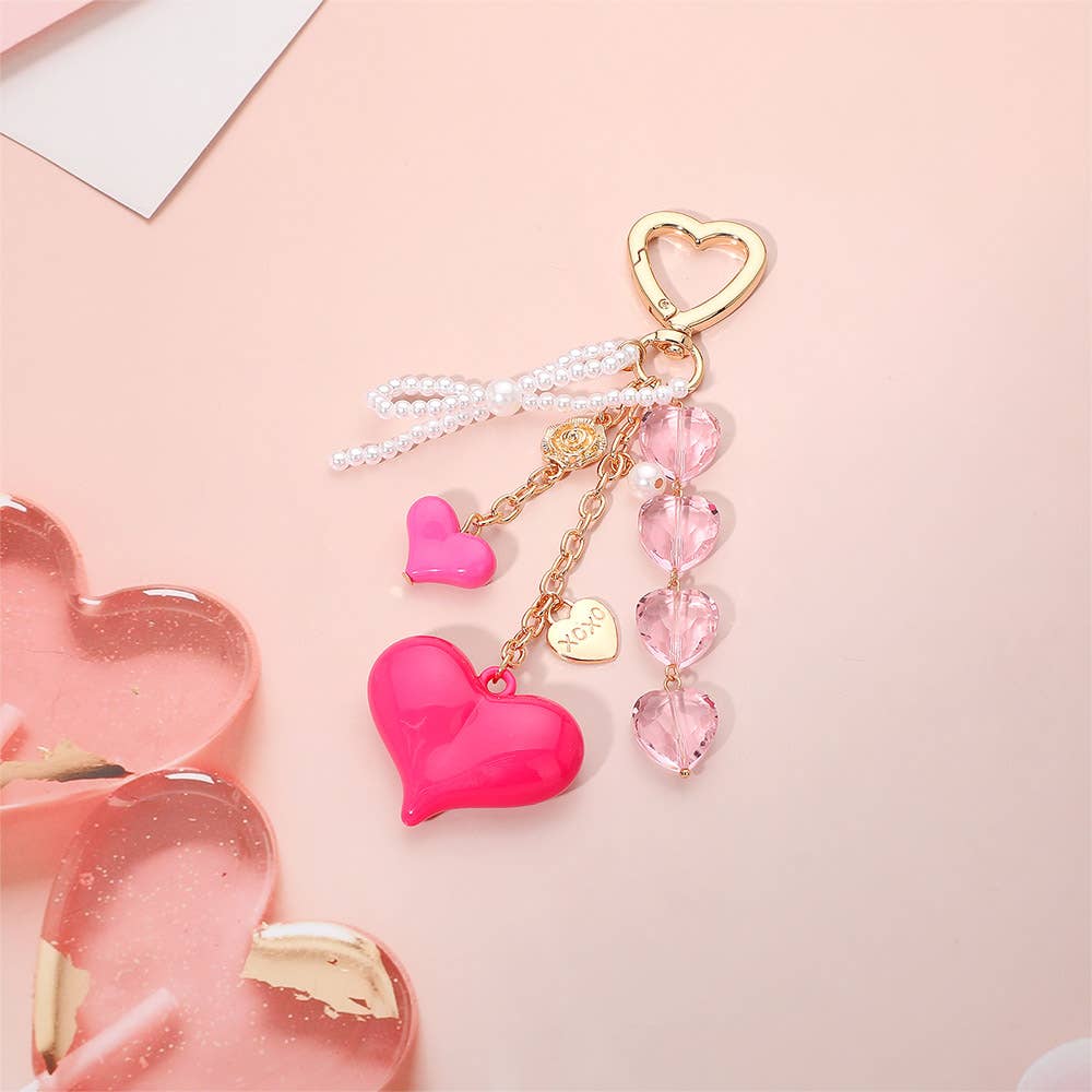 Heart Charm XOXO Message Pearl Beaded Bow Charm Keychain Bag Charm