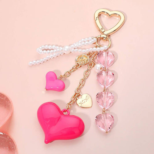 Heart Charm XOXO Message Pearl Beaded Bow Charm Keychain Bag Charm