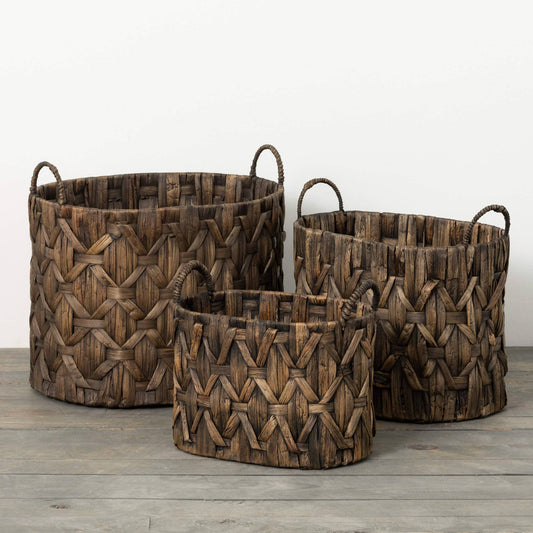 DARK BROWN WOVEN BASKET TRIO